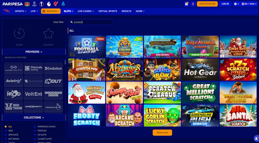 Paripesa Casino Scratch Cards Games Screenshot